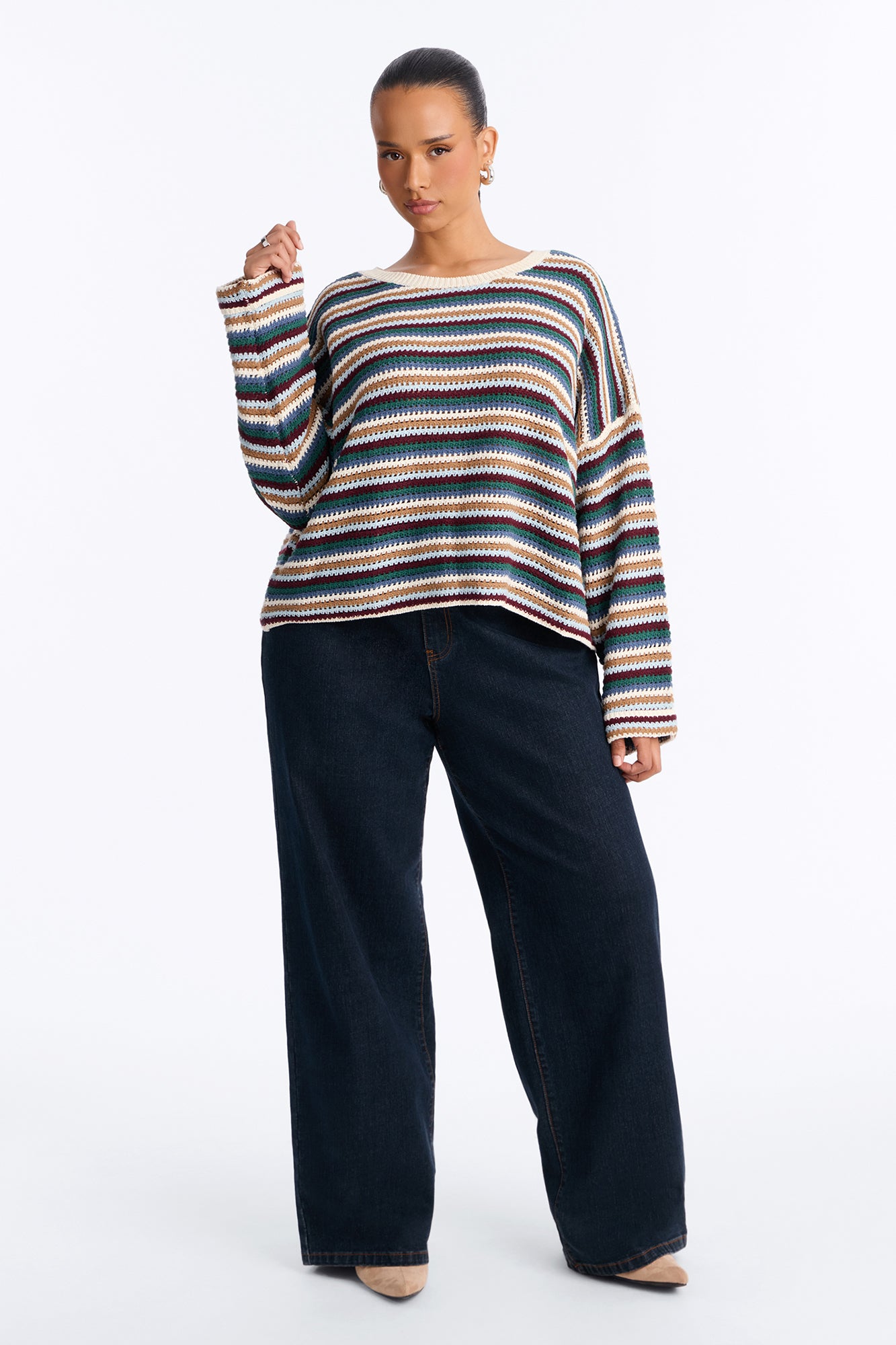 Nia Striped Long Sleeve Oversized Sweater - MultiColor