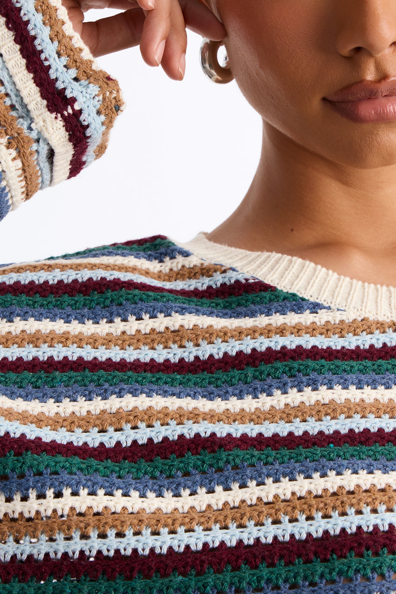 Nia Striped Long Sleeve Oversized Sweater - MultiColor