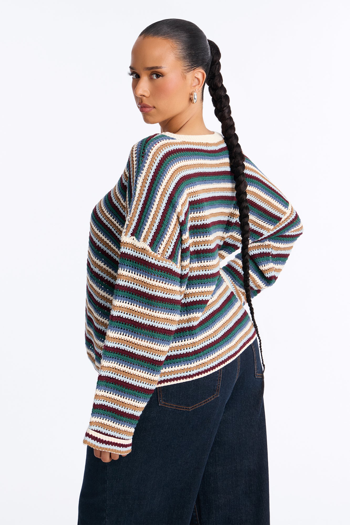 Nia Striped Long Sleeve Oversized Sweater - MultiColor