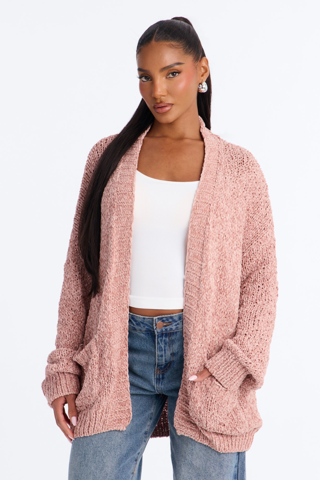 Kelly Oversized Long Sleeve Cardigan - Light Pink