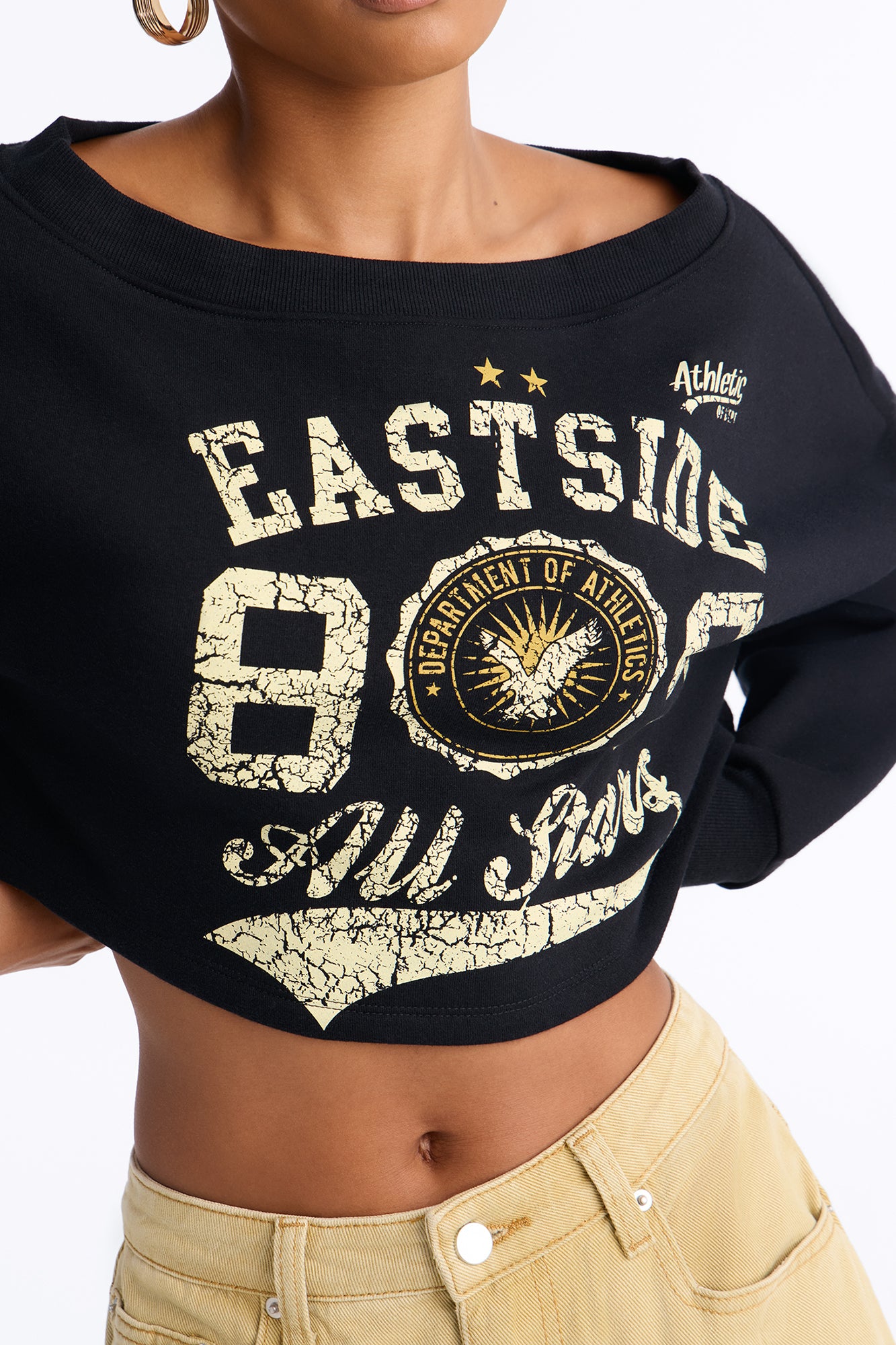 Eastside Fleece Off Shoulder Sweatshirt - Black