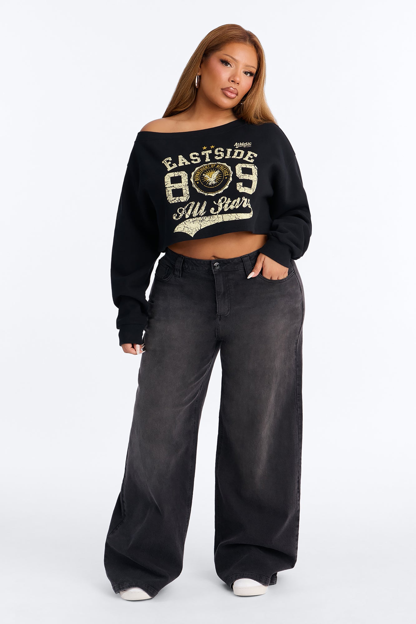 Eastside Fleece Off Shoulder Sweatshirt - Black