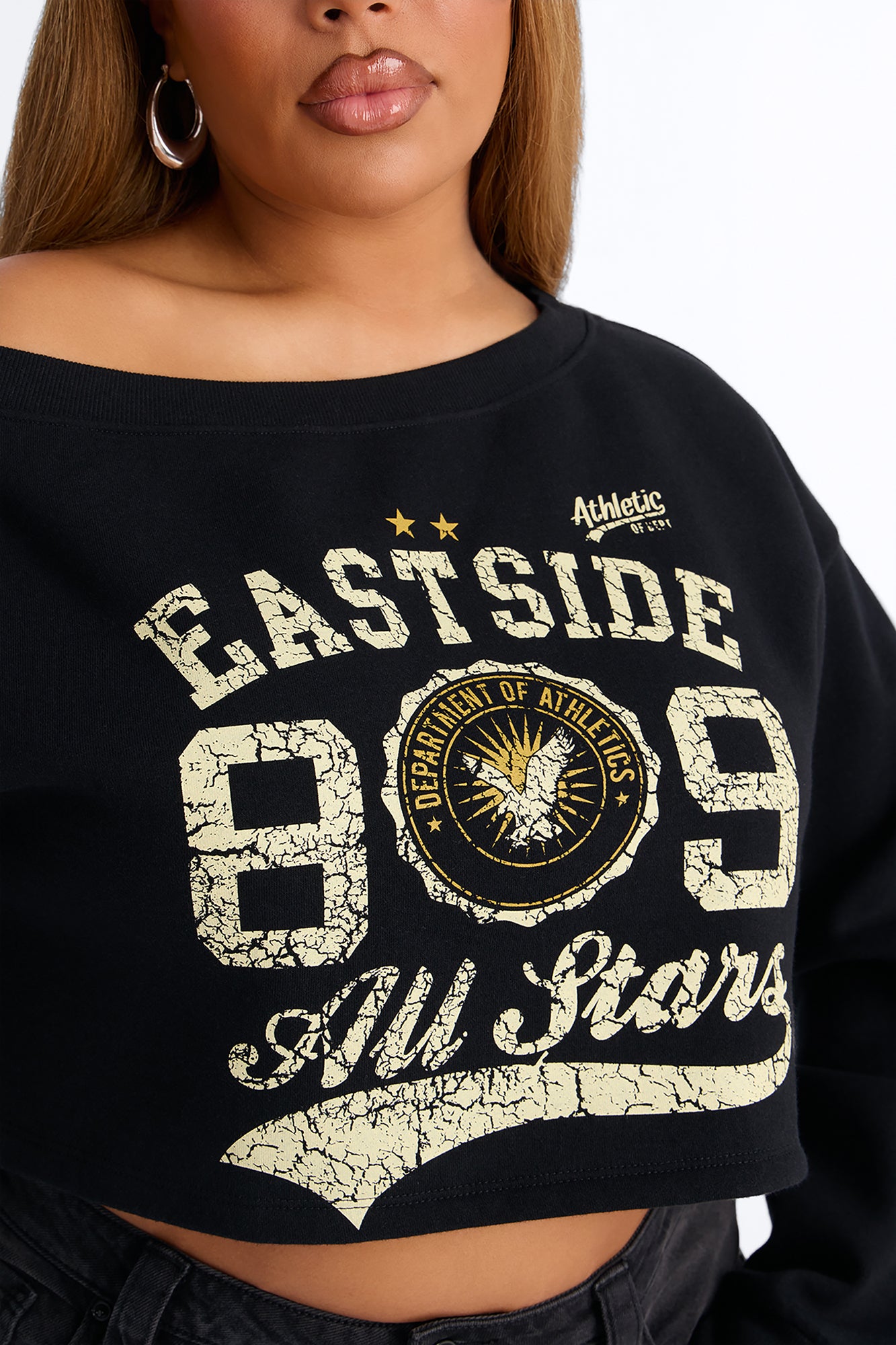 Eastside Fleece Off Shoulder Sweatshirt - Black