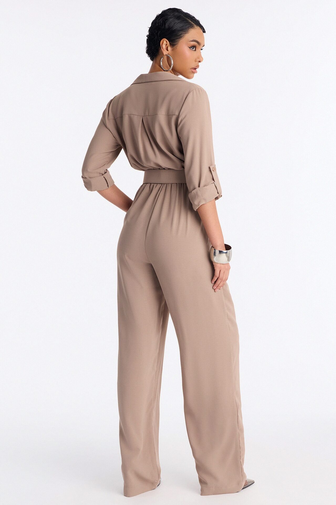Running Around Belted Straight Leg Jumpsuit - Taupe
