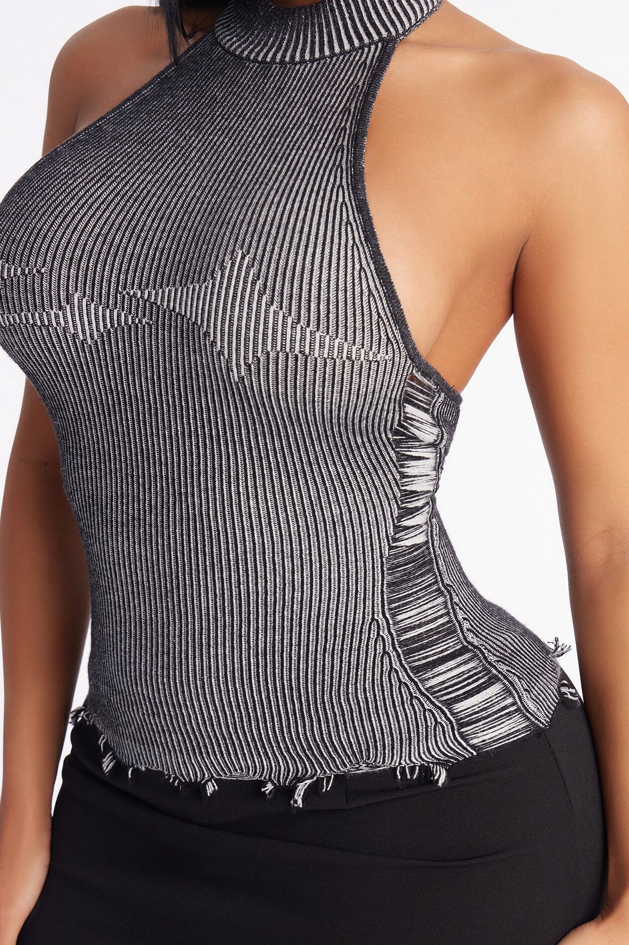 You're A Star Marled Sweater Halter Top - Black/combo