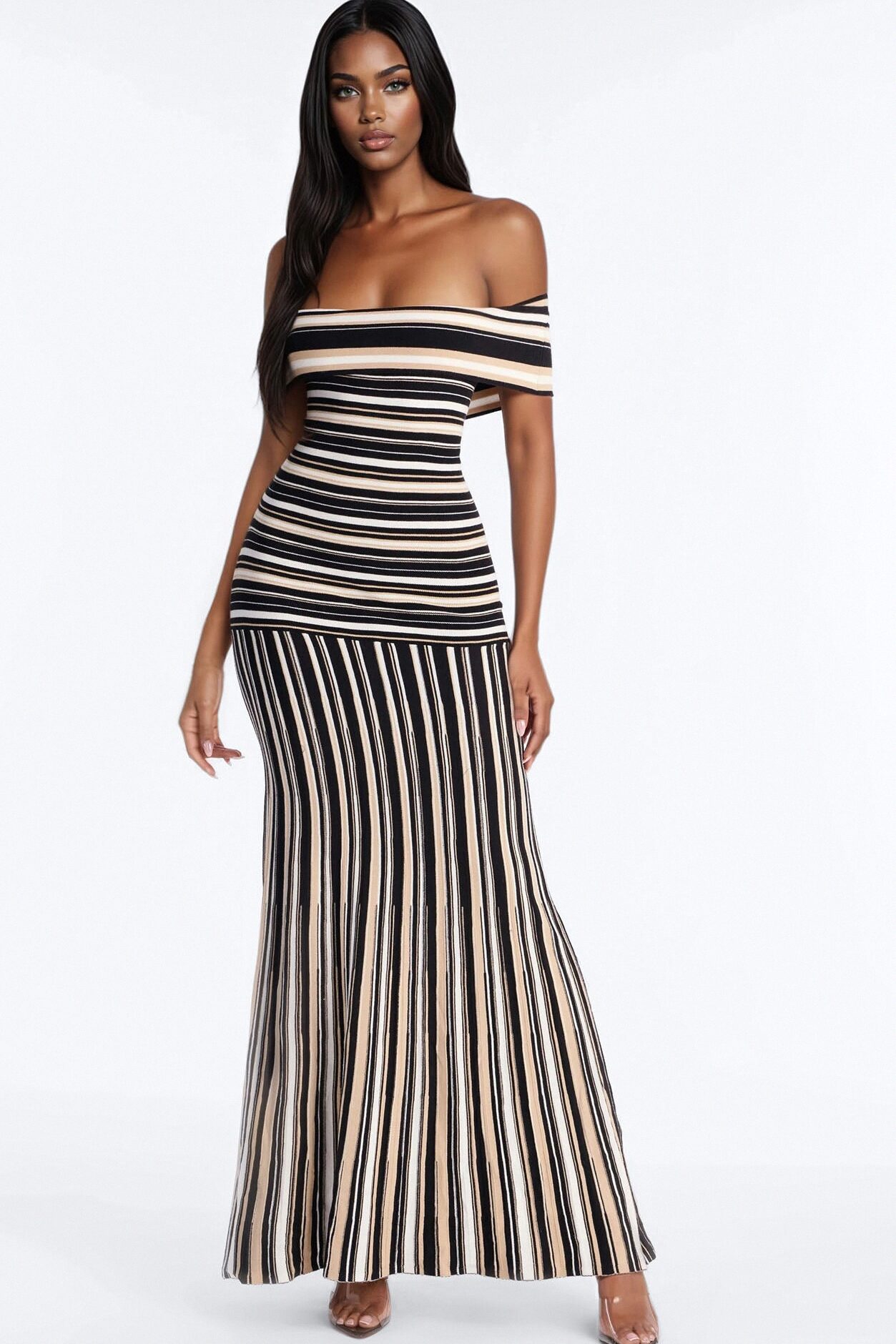 Kaitlyn Striped Sweater Maxi Dress - Black/combo