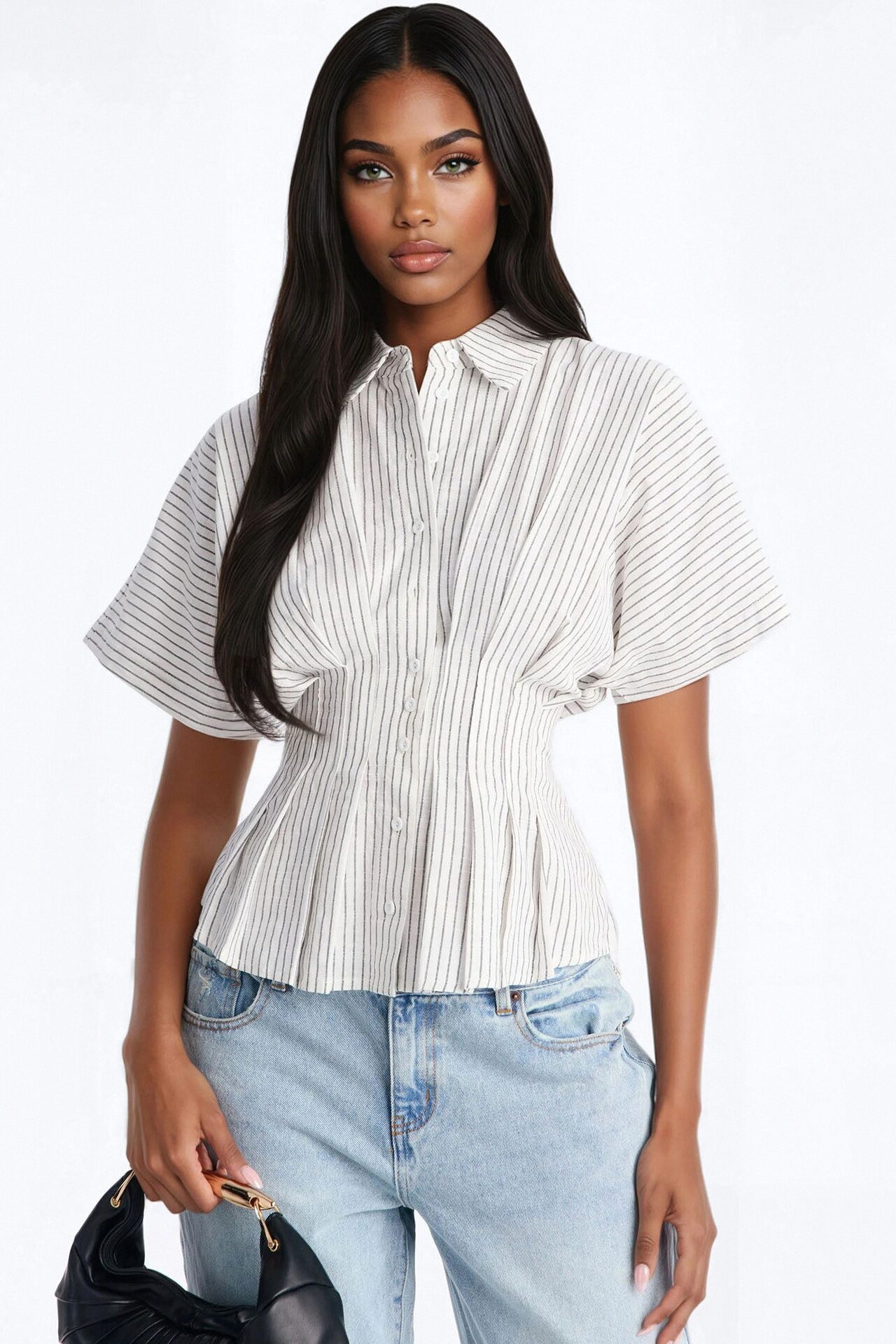 Take It Easy Pleated Stripe Linen Shirt - Cream/combo