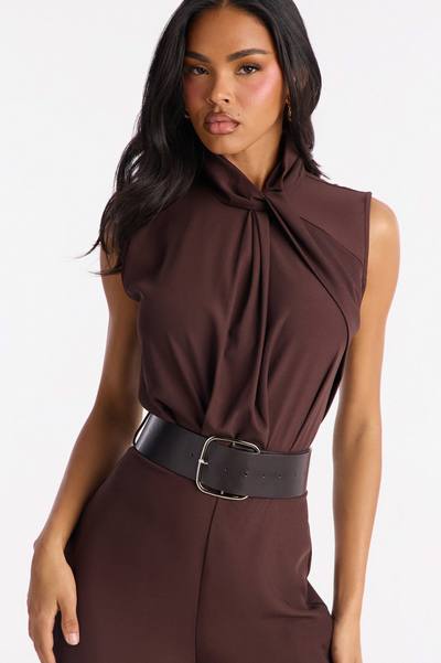 Sienna Belted Wide Leg Jumpsuit - Chocolate