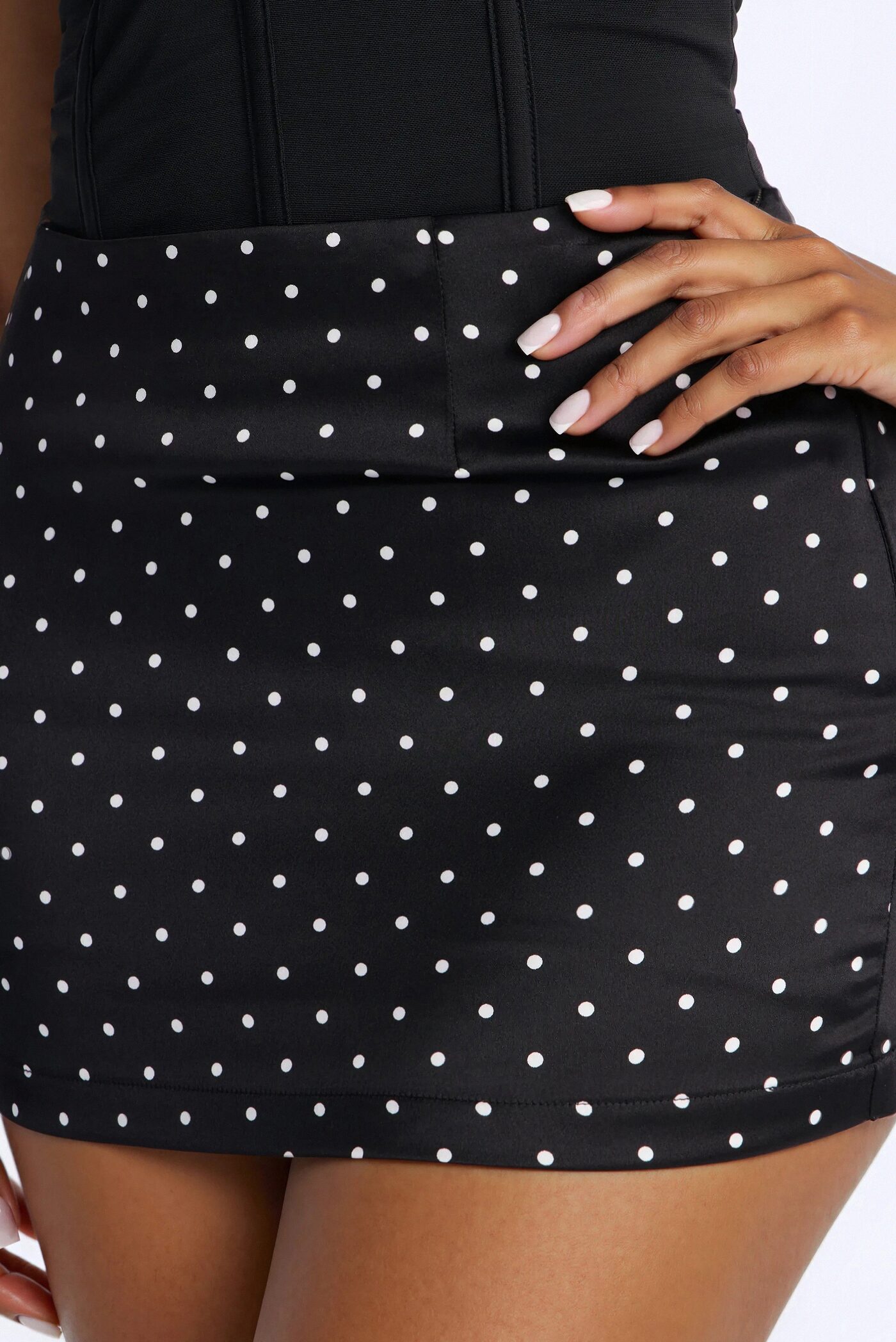 Delia Polka Dot Satin Mini Skirt - Black/White