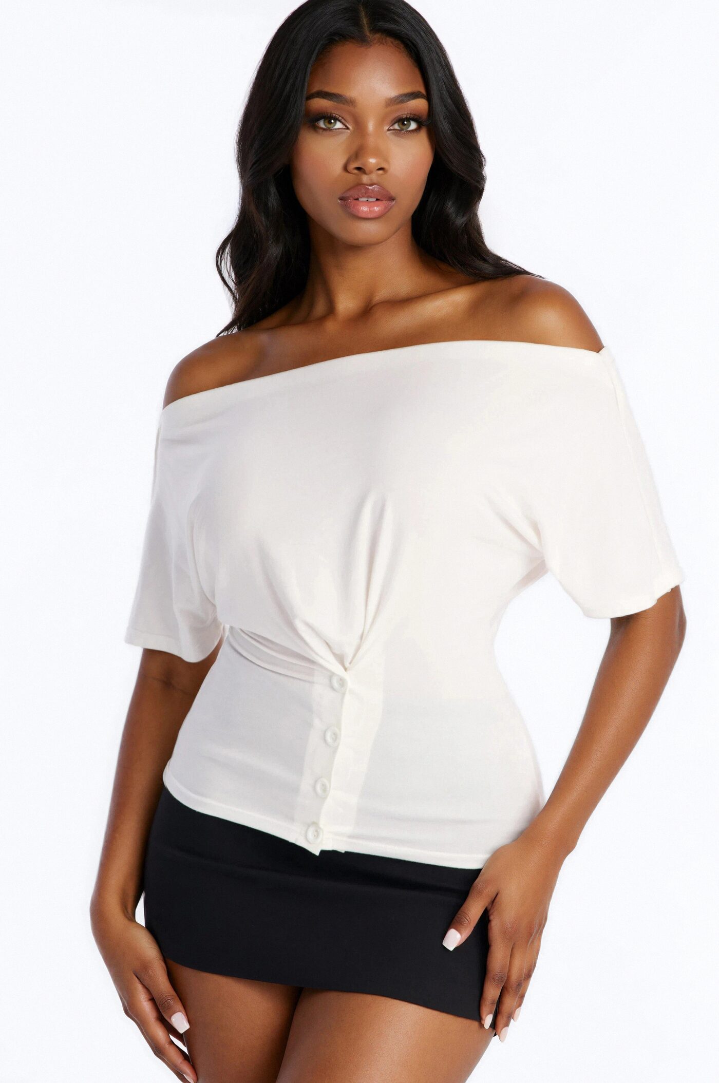 Chloe Off Shoulder Button Top - Off White