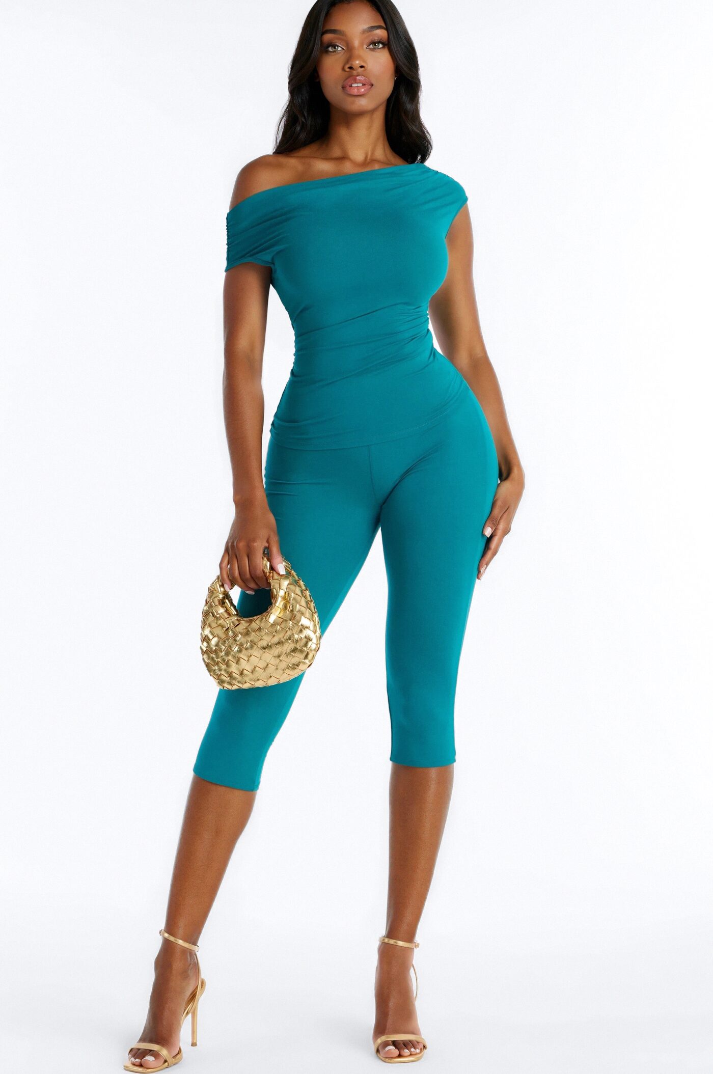 Havana Off Shoulder Capri Pant Set - Teal