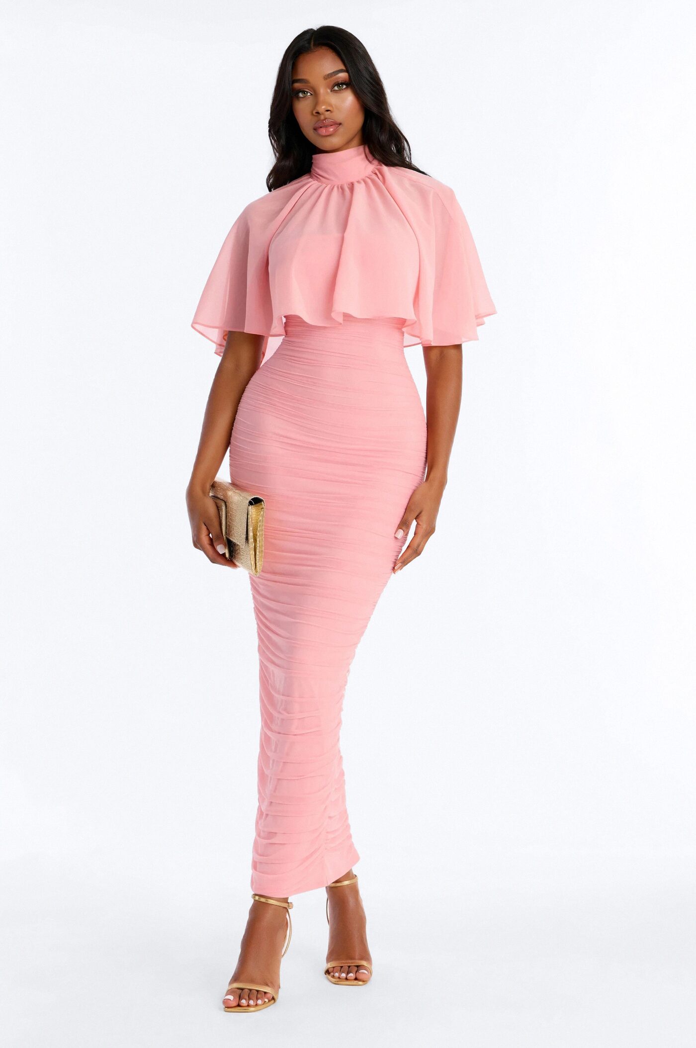 Solstice Drape Mesh Gown - Blush
