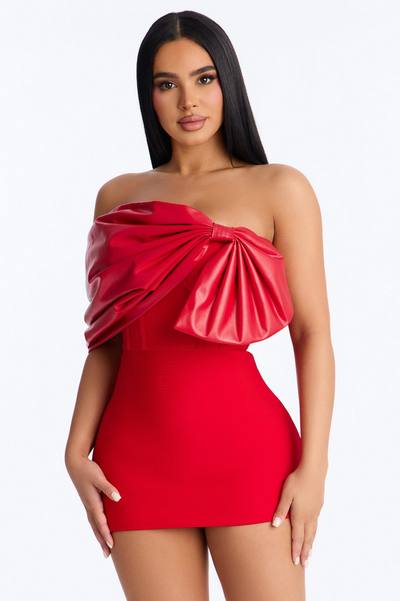 Betty Bow Bandage Mini Dress - Red