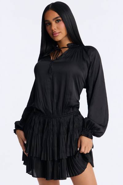 Keep It Cordial Satin Mini Dress - Black