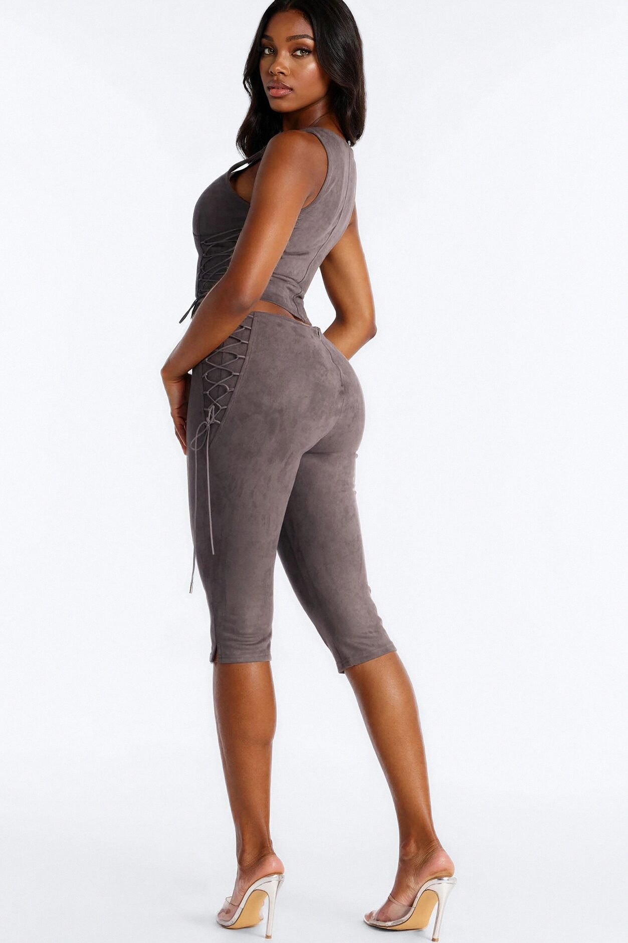 Clarissa Faux Suede Capri Set - Grey