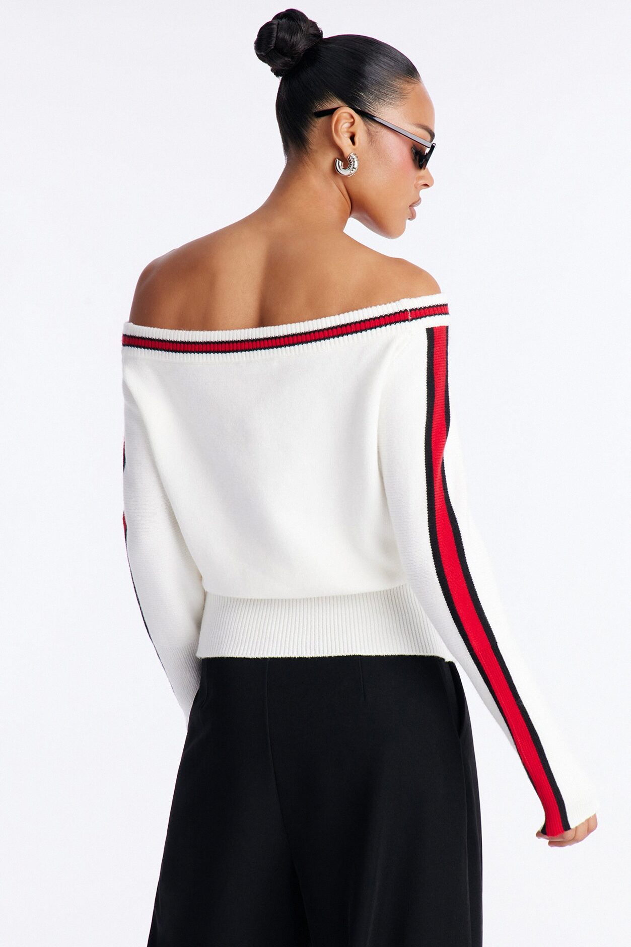 All You Need Off Shoulder Lace Up Sweater Top - White/combo