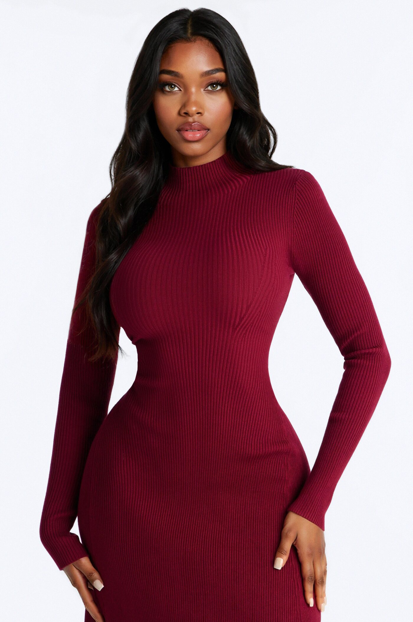 Sirena Long Sleeve Sweater Midi Dress - Burgundy
