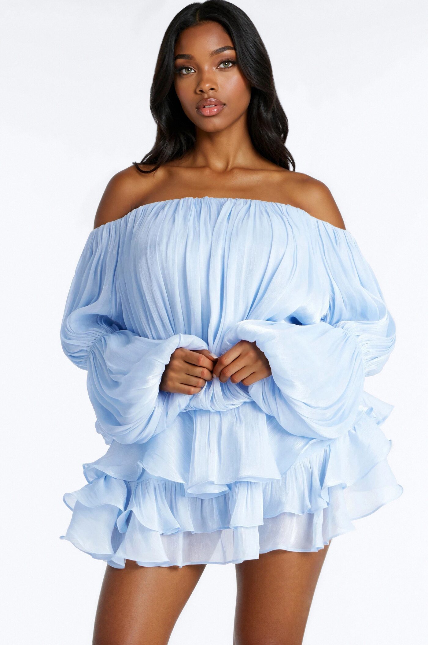 Oralee Off Shoulder Organza Mini Dress - Periwinkle
