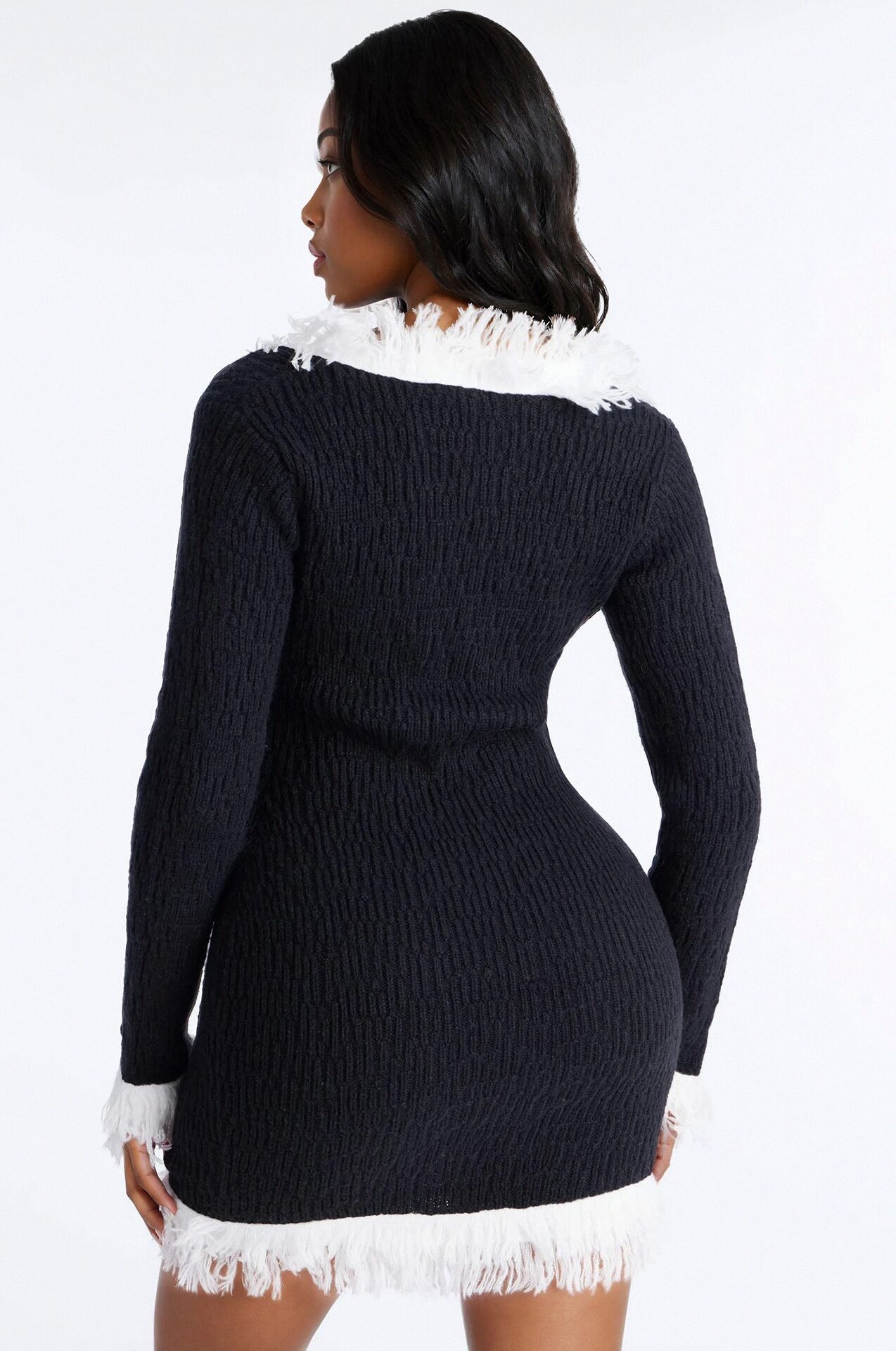 Gwendolyn Long Sleeve Sweater Mini Dress - Black/White