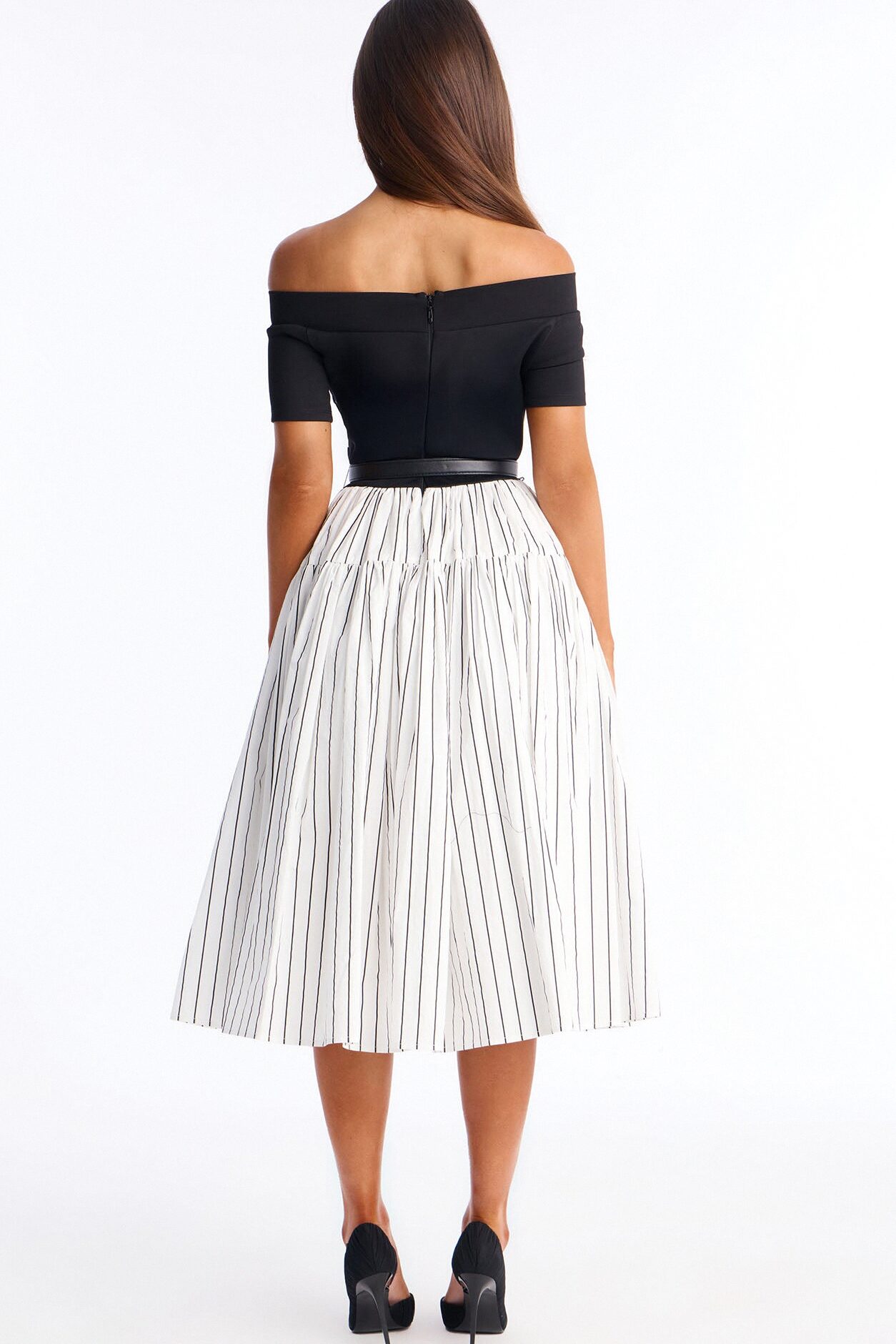 Harlow Pinstripe Midi Dress - Black/White