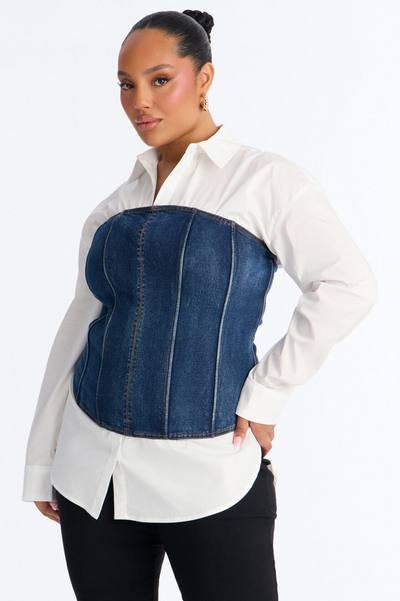 No Attitude Shirt Corset Top - White/Blue