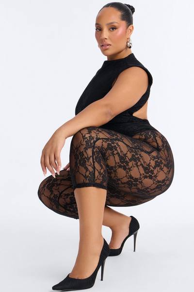 Miley Backless Lace Capri Catsuit - Black