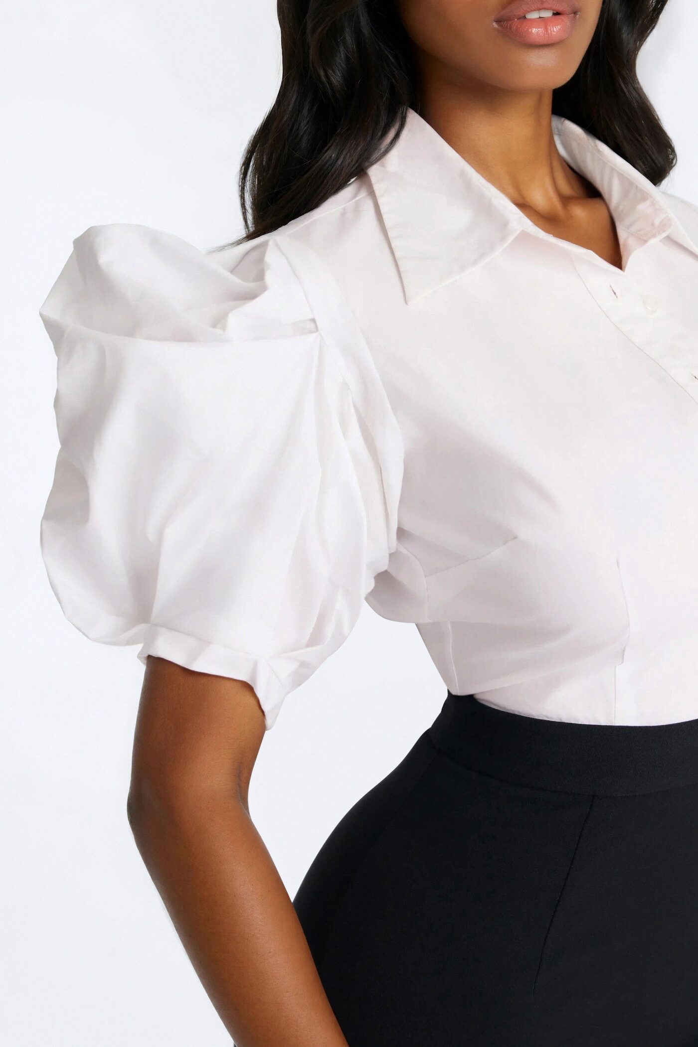 Send The Funds Collar Midi Dress - White/Black