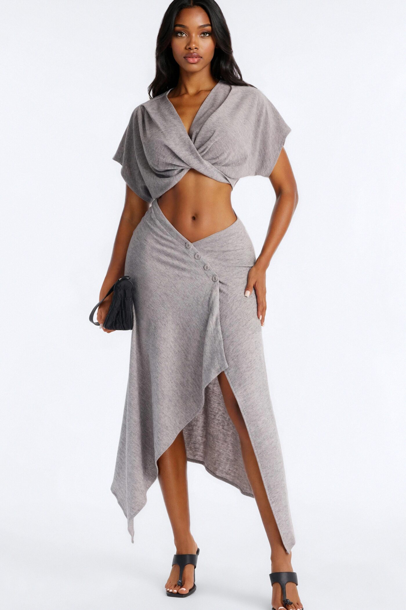Jazmine Asymmetrical Maxi Skirt Set - Grey