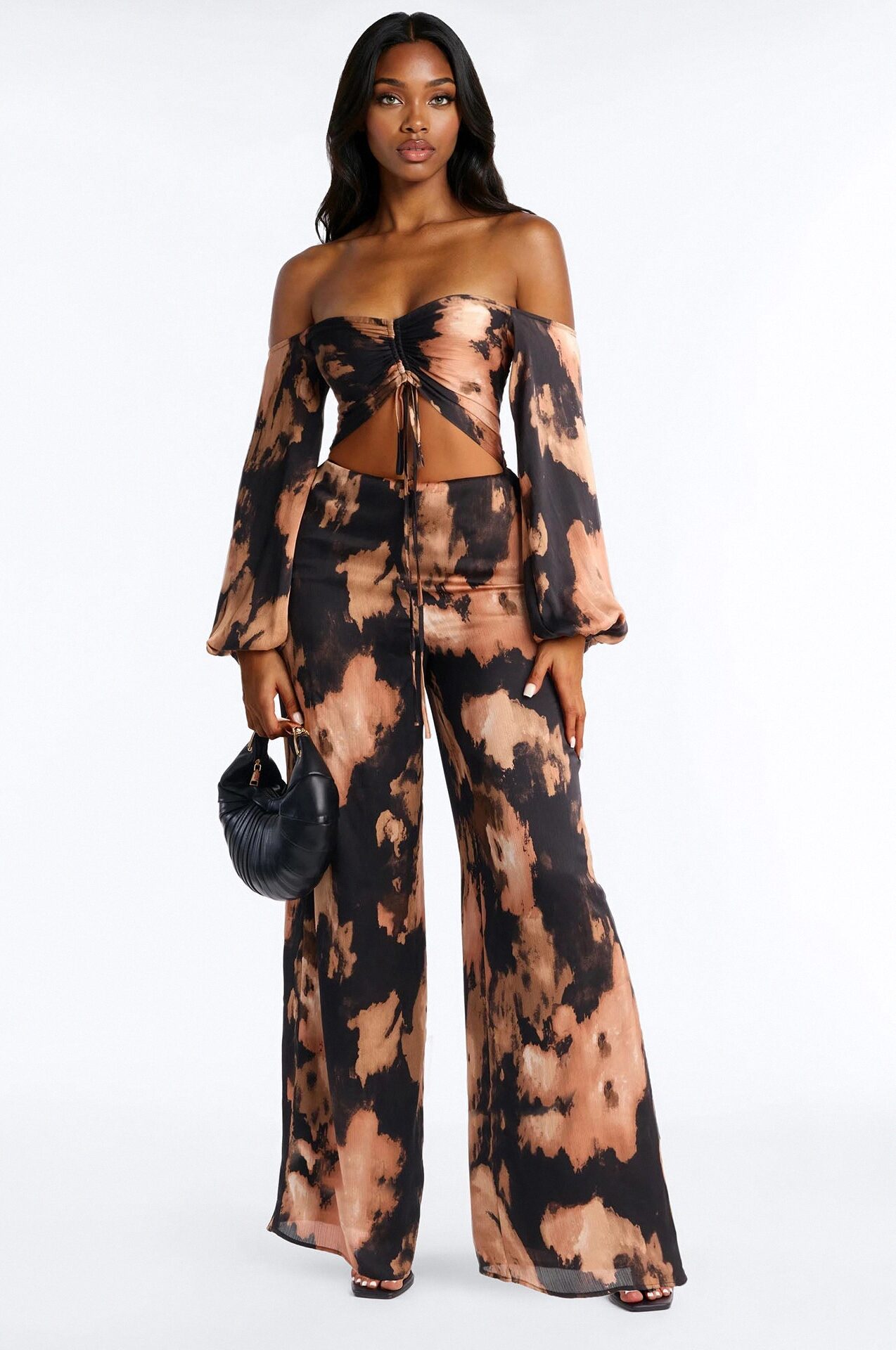 Simone Satin Wide Leg Jumpsuit - Black/combo
