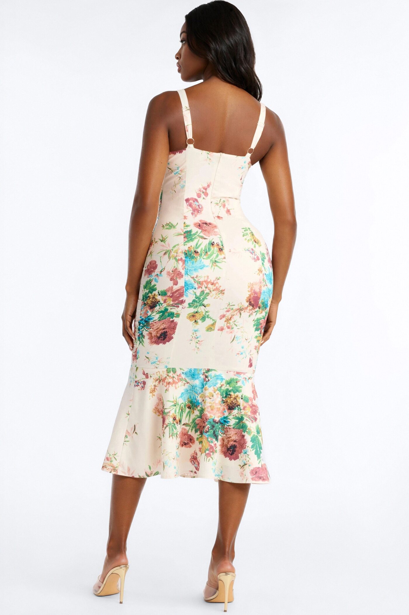 Yasmine Floral Mermaid Midi Dress - White/combo