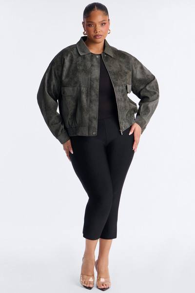 Corey Washed Faux Leather Bomber Jacket - Olive