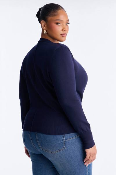 Amelia Shoulder Pads Surplice Sweater Top - Navy