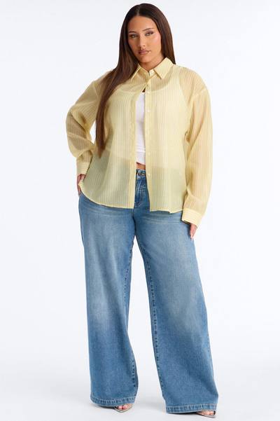 Cute Chaos Pinstripe Sheer Shirt - Yellow
