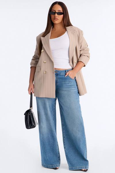 Regina Double Breasted Boyfriend Pinstripe Blazer - Stone
