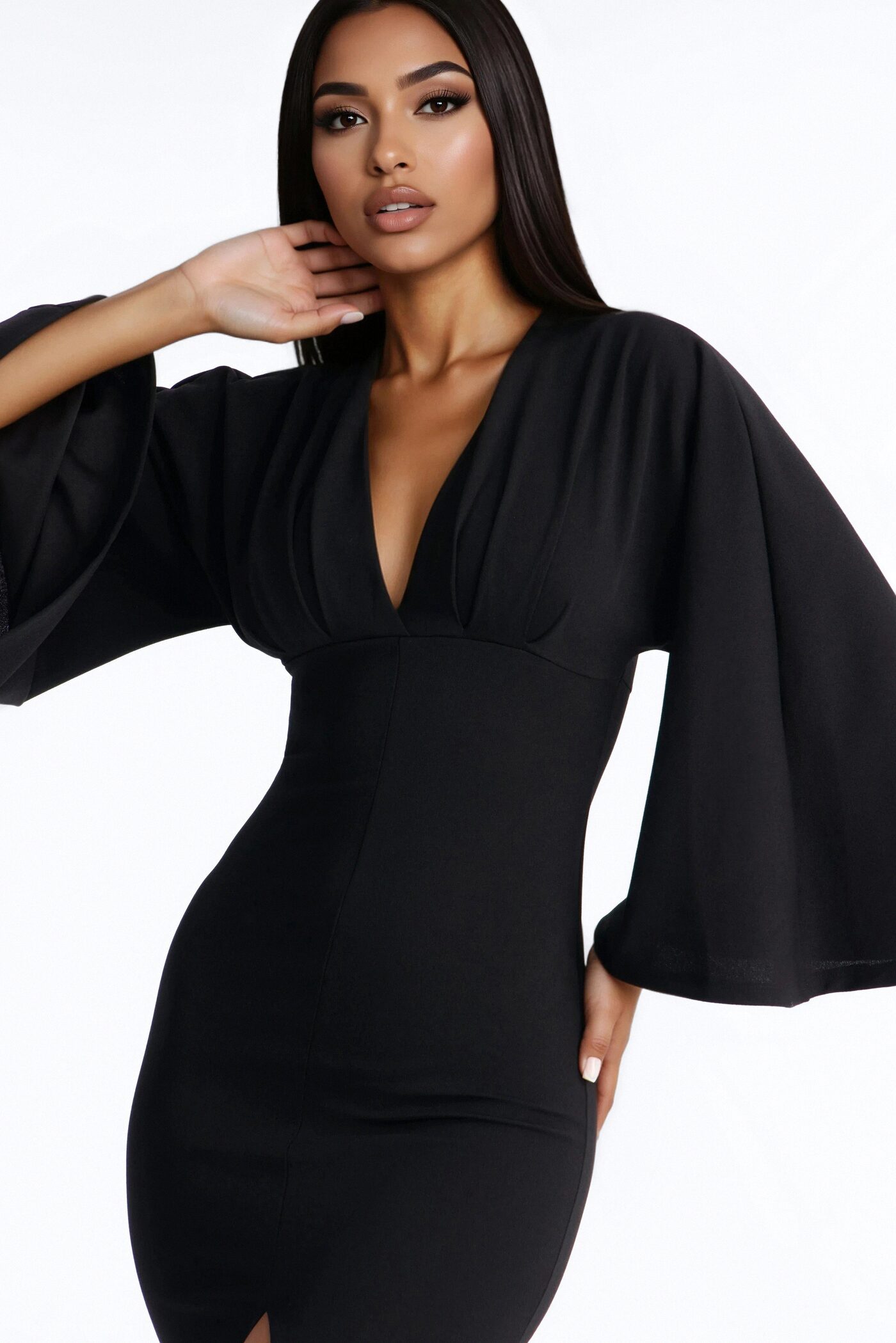 Denise Long Sleeve Midi Dress - Black