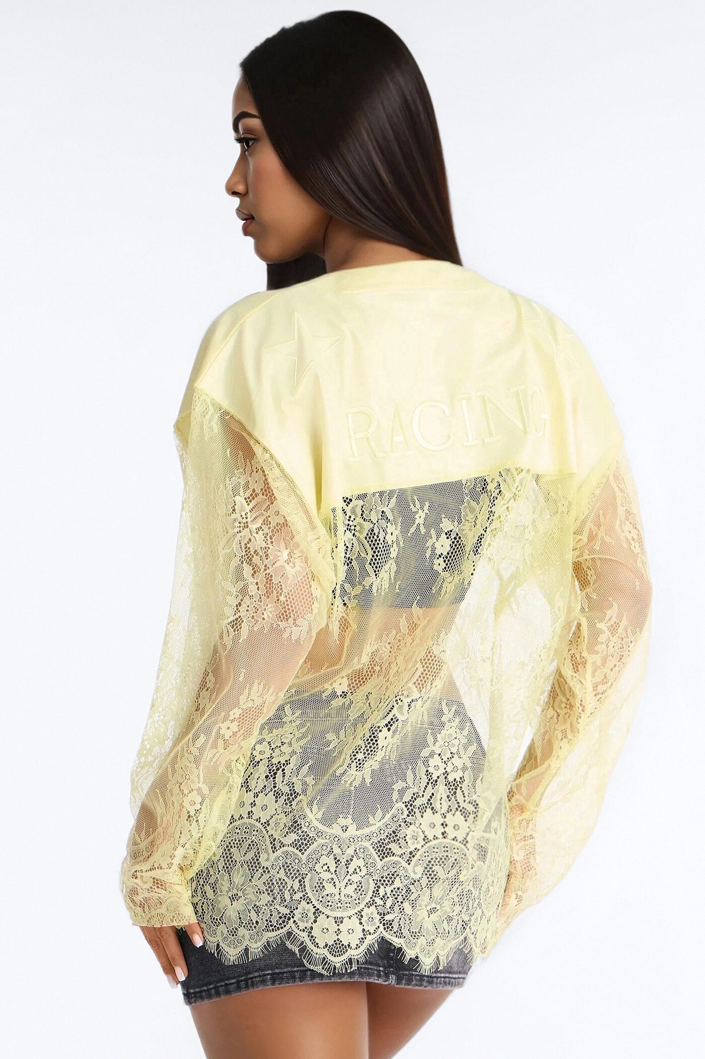 Game Countdown Lace Jersey Top - Yellow