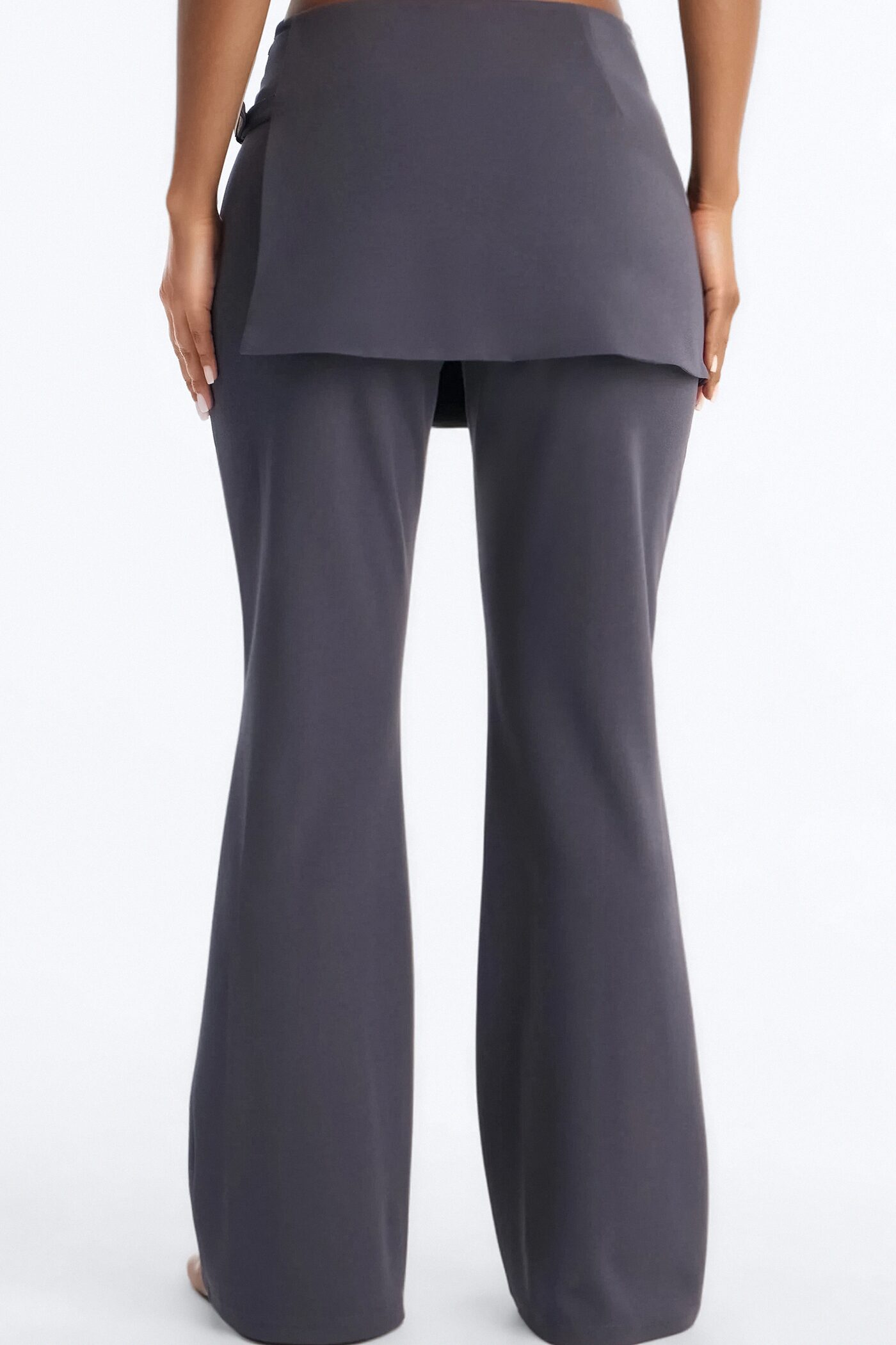 Layered Buckle Waist Mid Rise Flared Pants 33″ - Charcoal