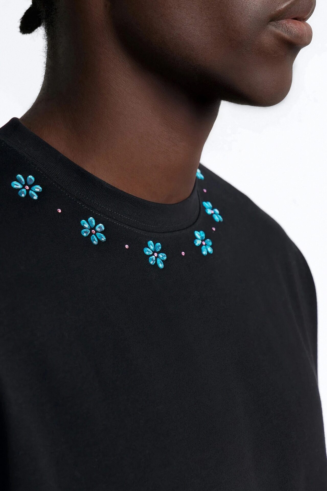 Midnight Bloom Crew Neck Tee - Black
