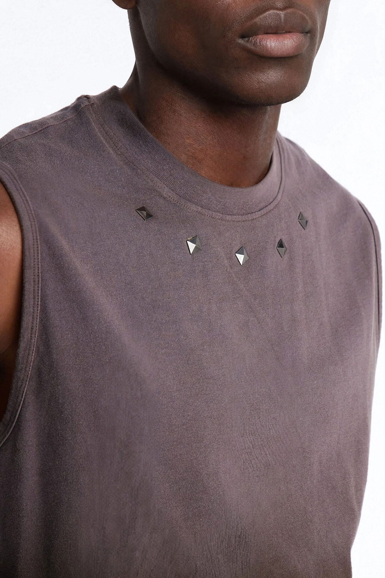 Washed Embellished Muscle Tee - Taupe