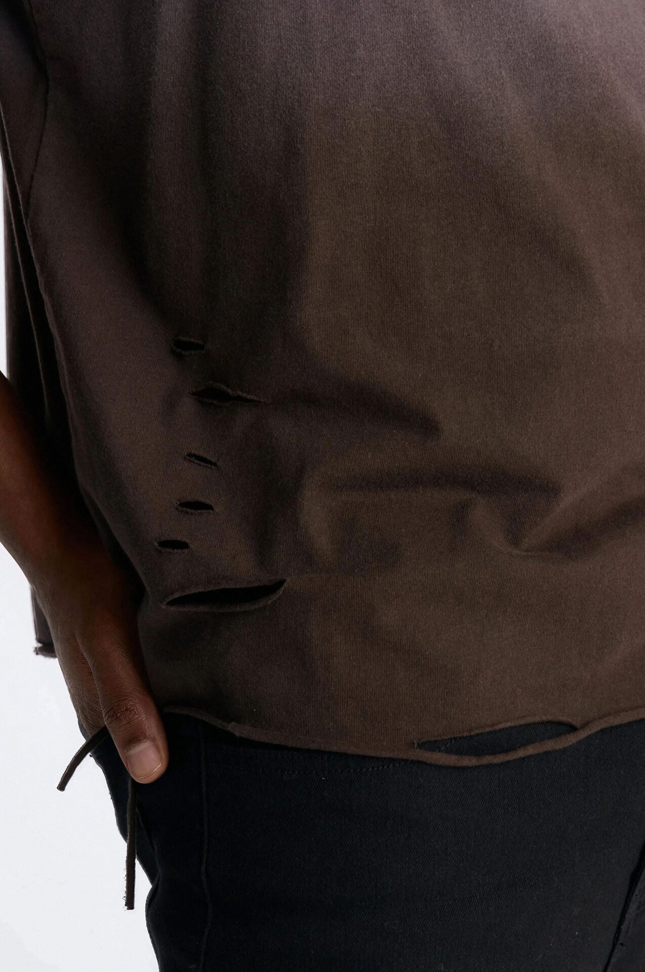 Washed Embellished Muscle Tee - Taupe