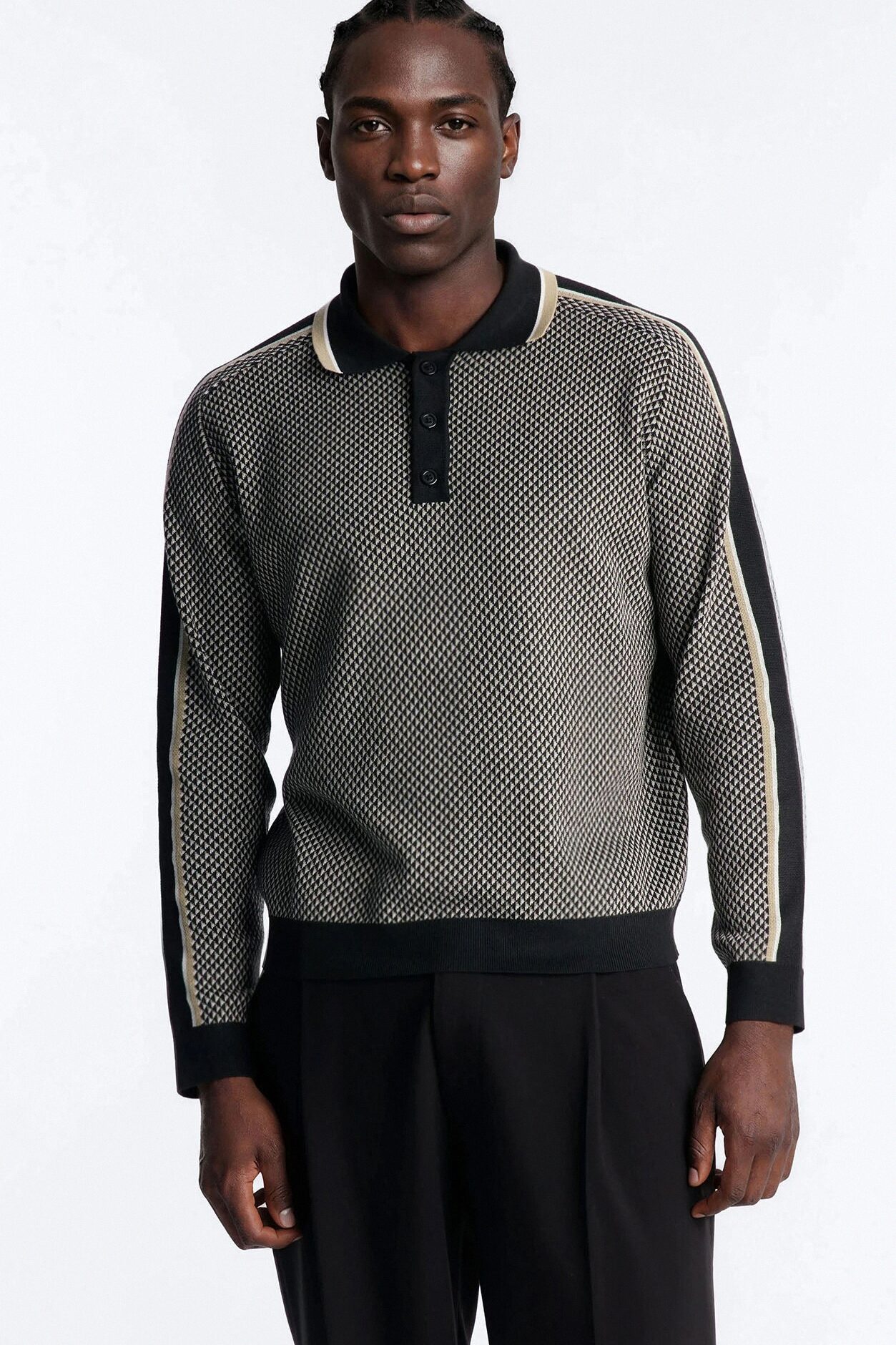Ashford Knitted Long Sleeve Polo - Black