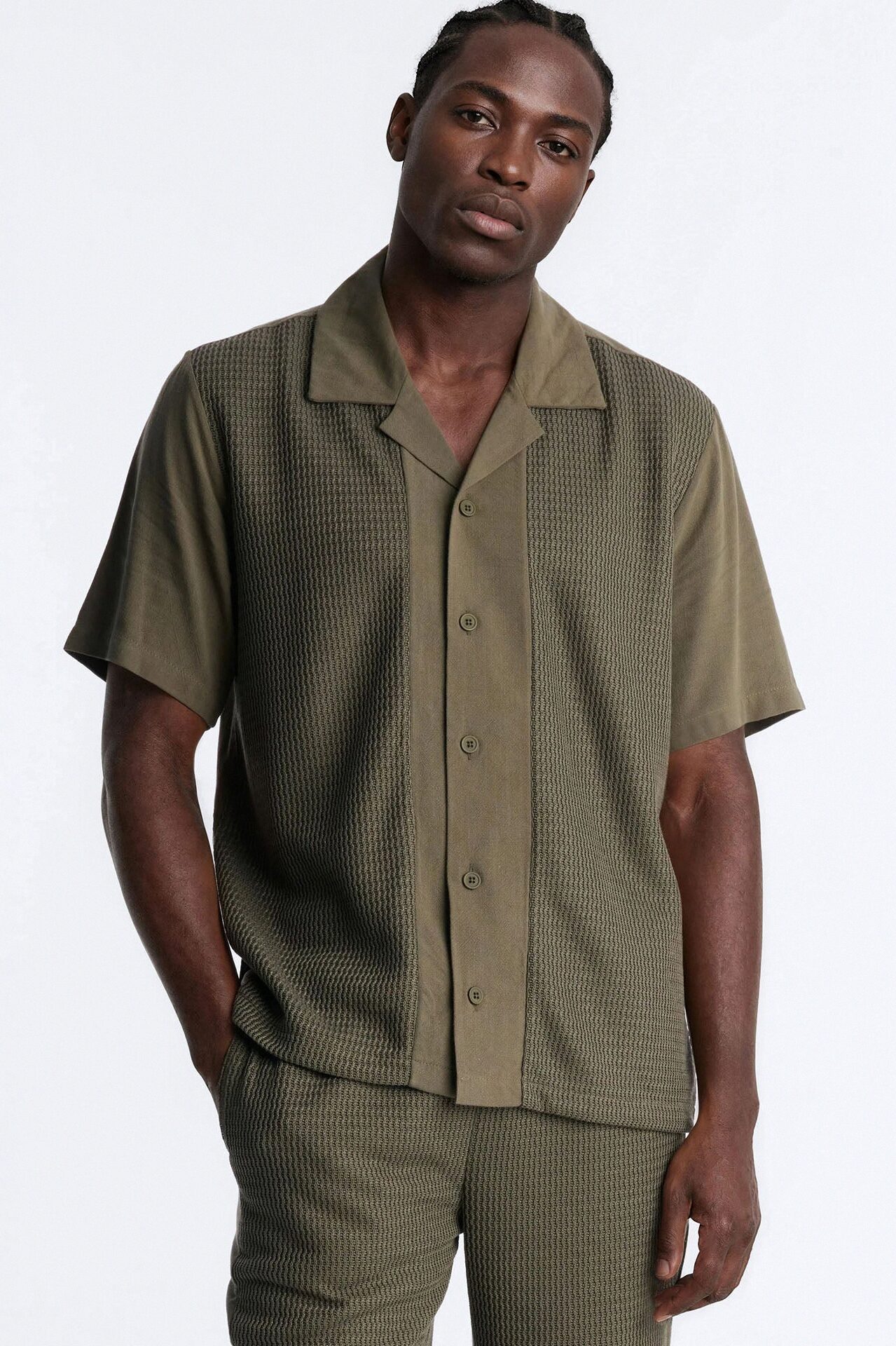 Brookfield Flow Cuban Collar Button Up Shirt - Olive