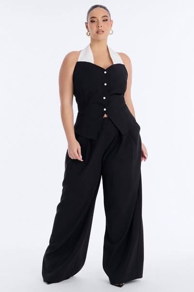 Tonight's Vibe Contrast Halter Top - Black/combo