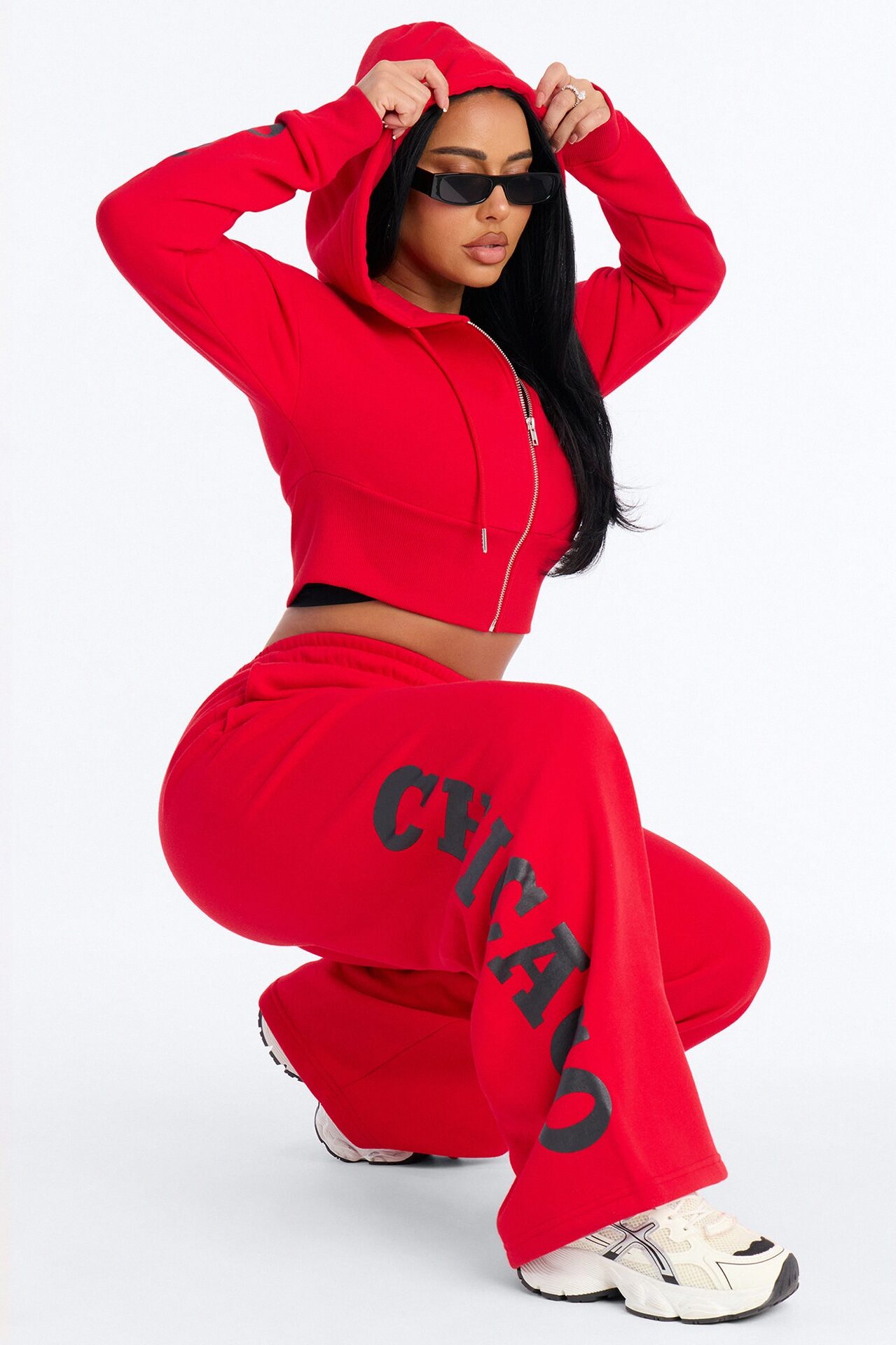 NBA Chicago Bulls Cropped Fleece Full Zip Hoodie - Red