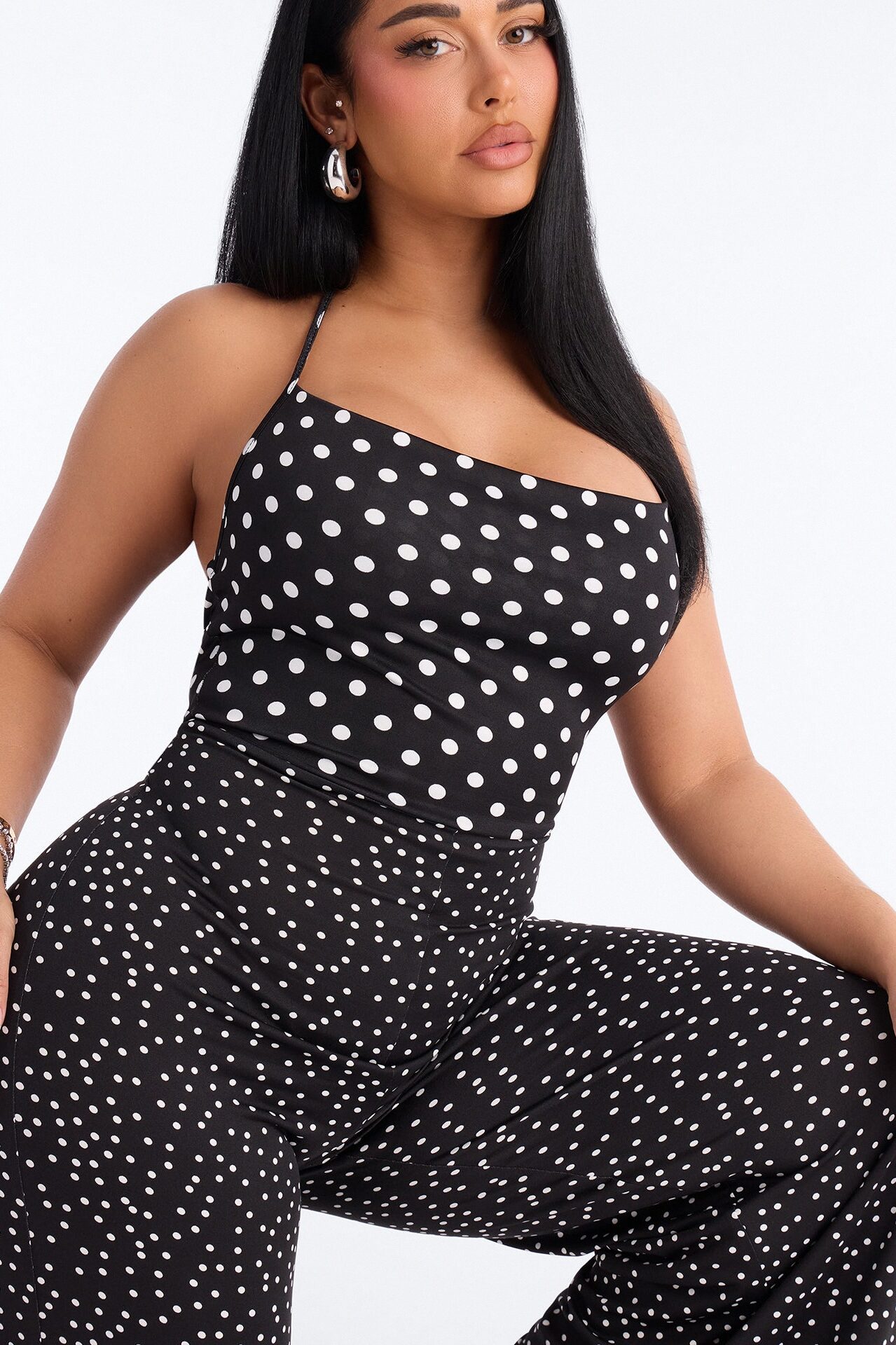 Maribel Polka Dot Wide Leg Jumpsuit - Black/White