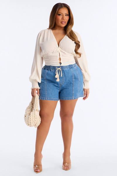 Beachcomber Pull On Denim Shorts - Blue/combo