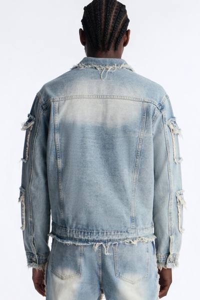 Tattered Cargo Denim Trucker Jacket - Light Wash