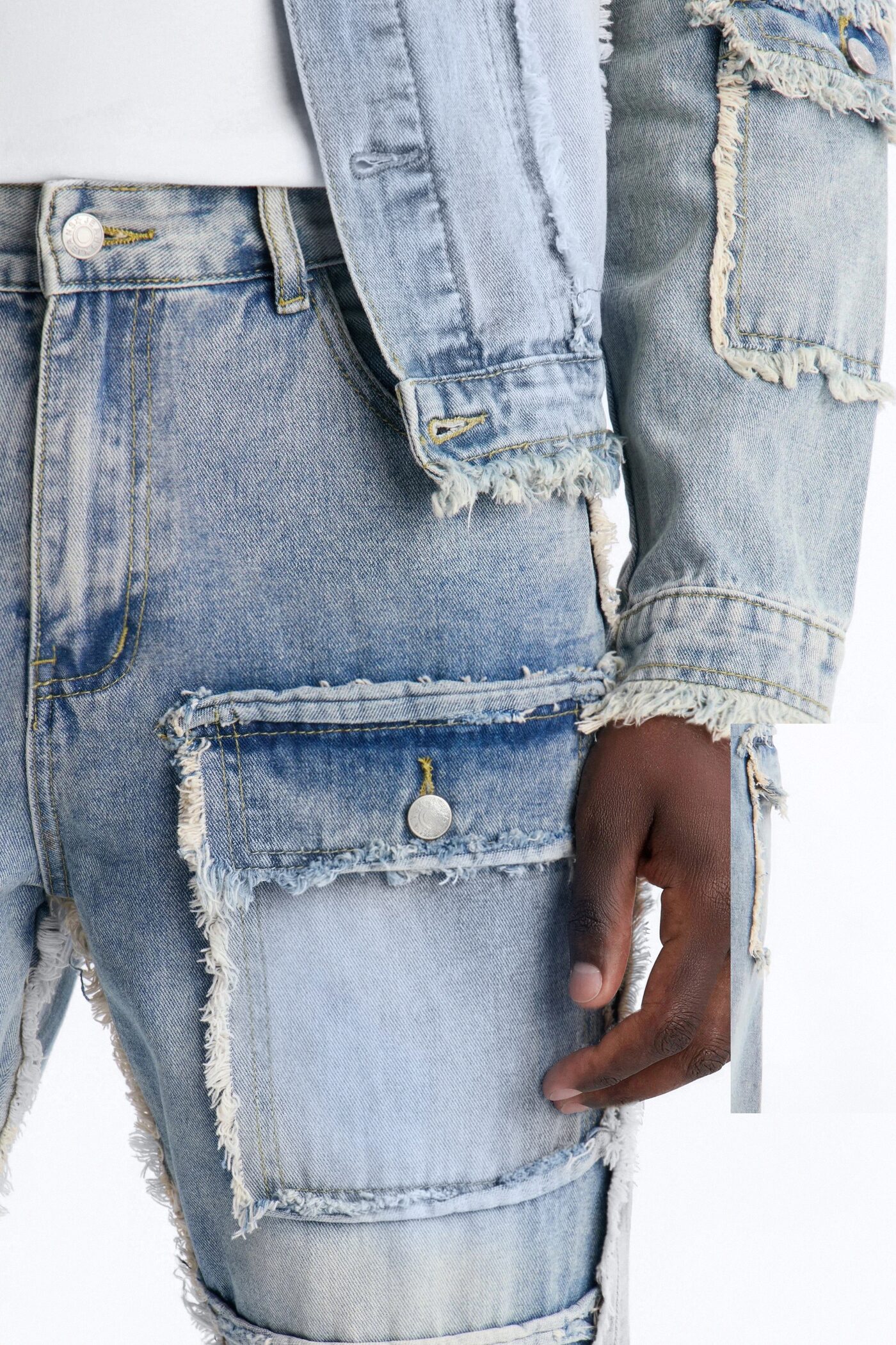 Straight Flare Tattered Cargo Jean - Light Wash