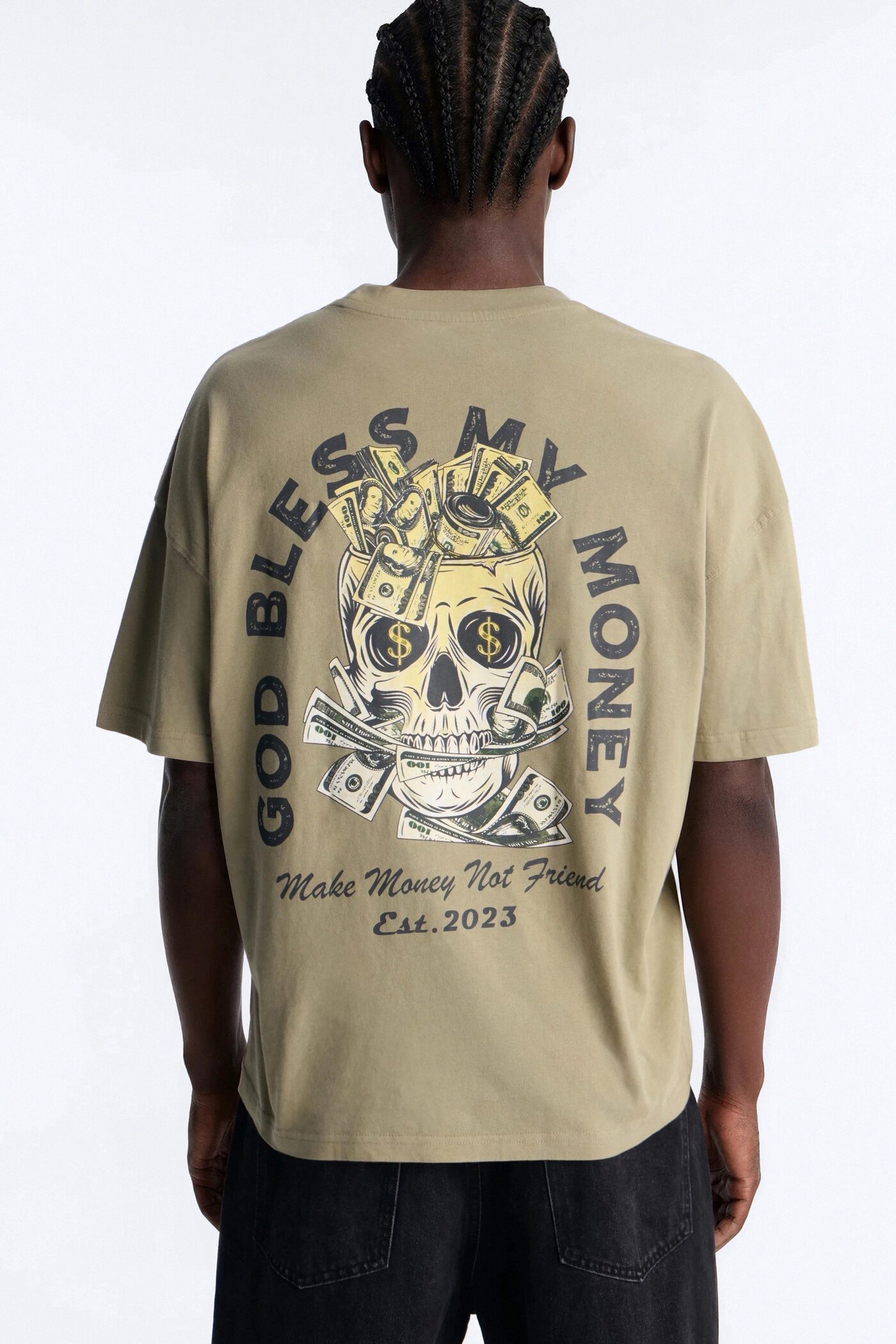 God Bless My Money Oversized Short Sleeve Tee - Olive