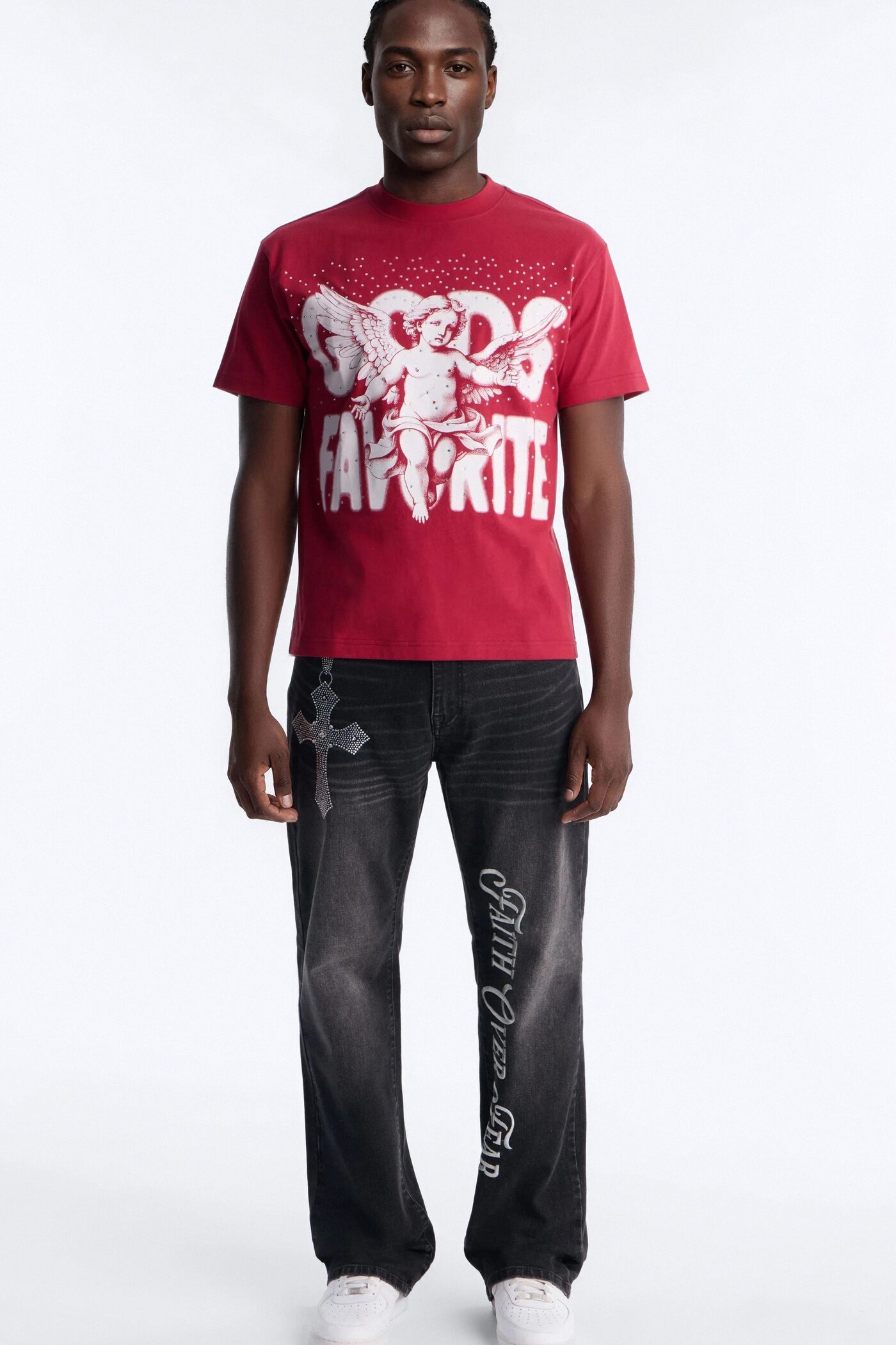 God's Favorite Rhinestones Short Sleeve Tee - Red